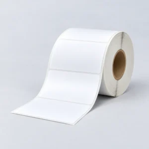 Repræsentativ illustration af en hvid etiketrulle med papkerne.