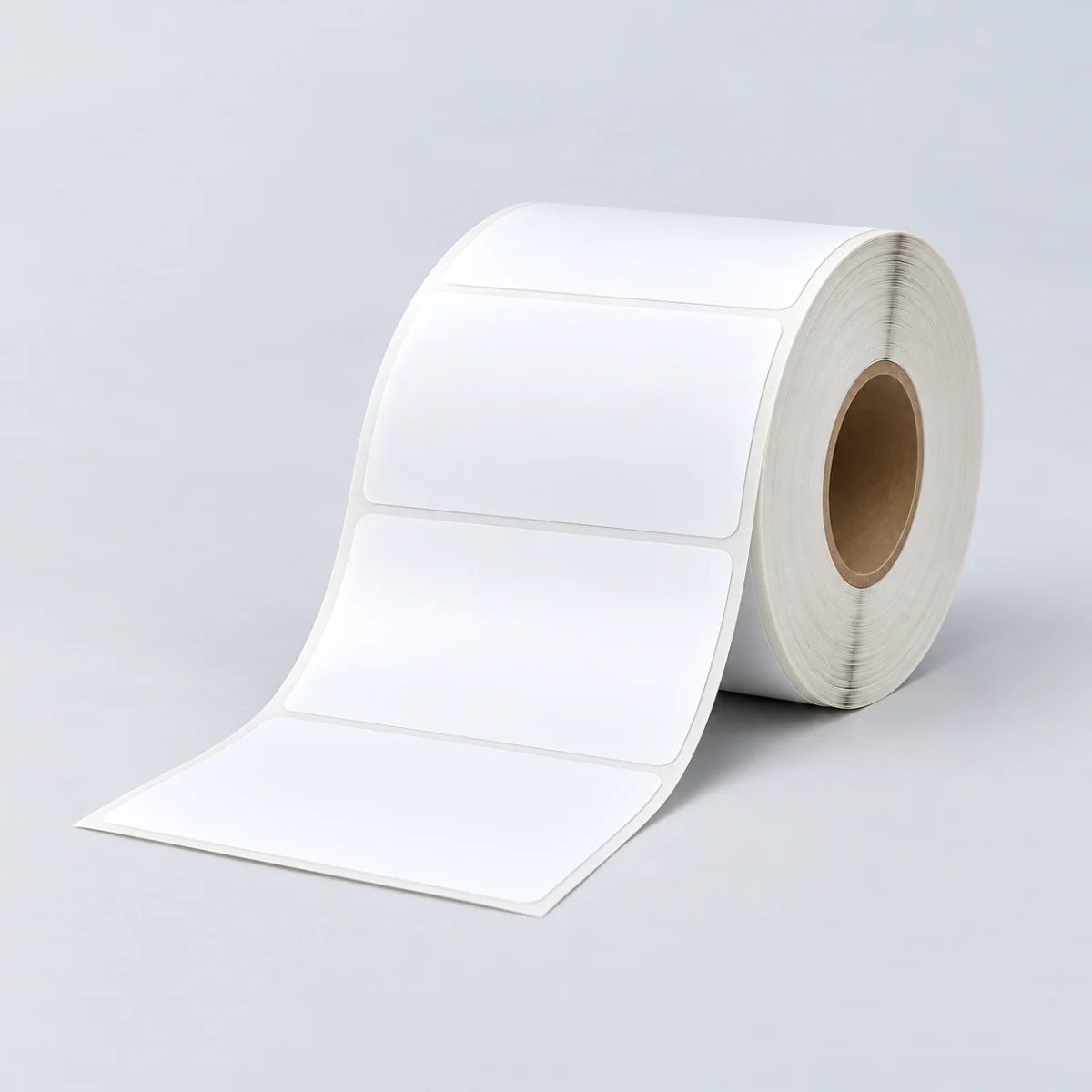 Repræsentativ illustration af en hvid etiketrulle med papkerne.